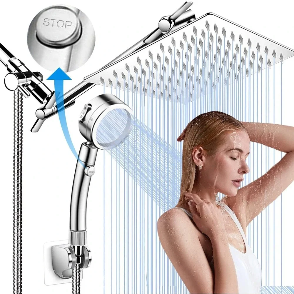 12 Inch Shower Head‎ with Extension Arm  Rain Shower head with Handheld Spray